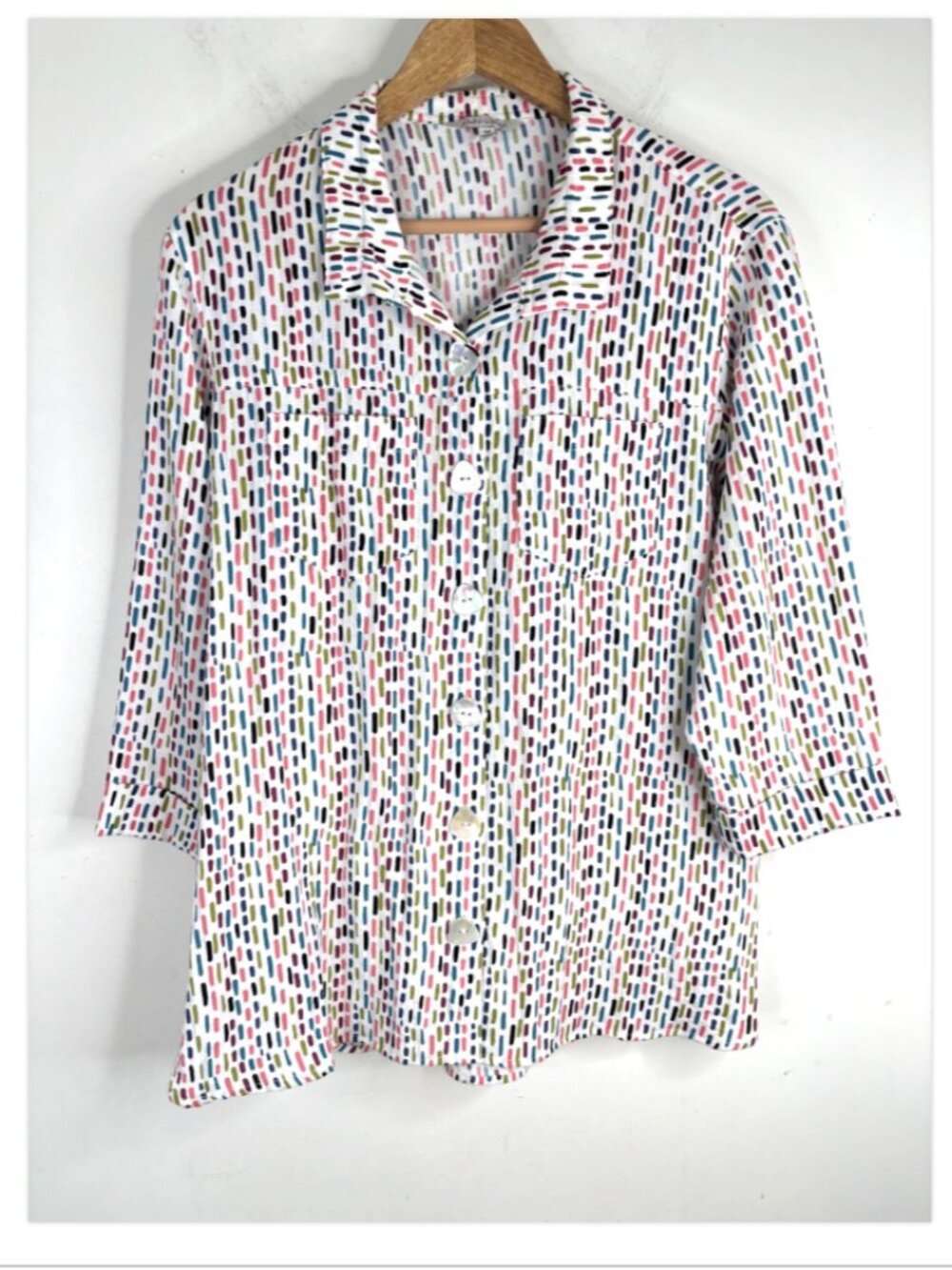 John Mark Button Up Tunic M Rainbow Print Multicolor Boho Art To Wear Lagenlook